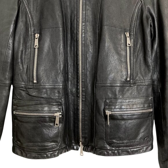 VINCE Sheep Leather Moto Jacket Black - Picture 4 of 9